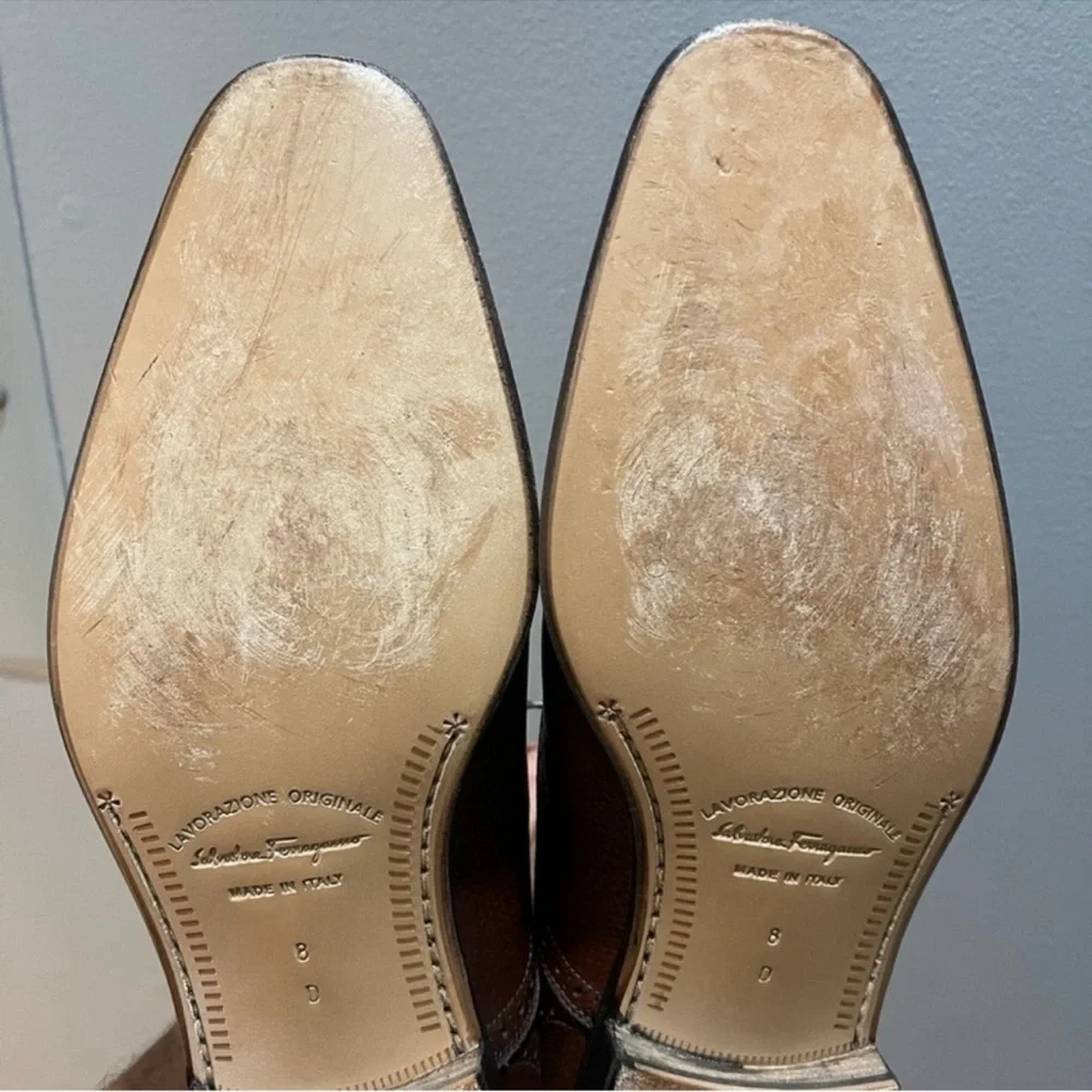 Salvatore Ferragamo Brown Pebble Leather Oxfords Sz 8 - Picture 8 of 12